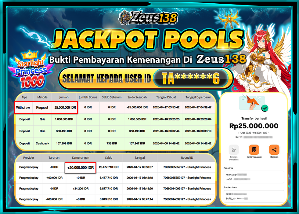 ZEUS138 STARLIGHT PRINCESS 1000 Rp25,000,000